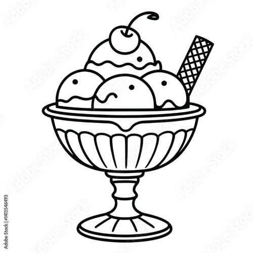 Obraz na płótnie Ice Cream Sundae Line Art Dessert Illustration w salonie