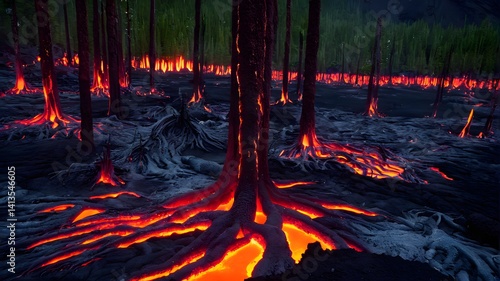 Obraz na płótnie Lava Flow Through Charred Forest w salonie