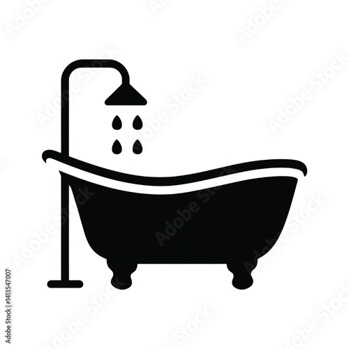 Bathtub with Shower Silhouette Icon Vector