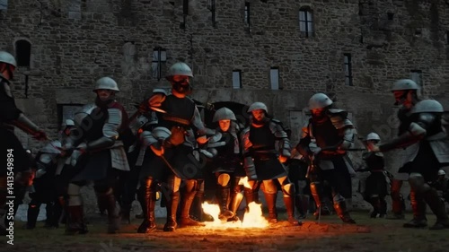 castle siege with flaming arrows and battering rams