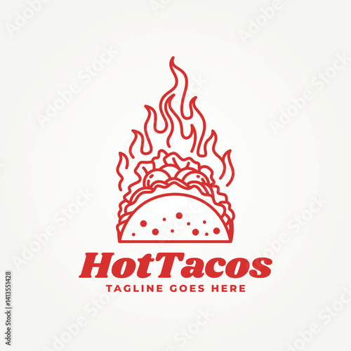 minimalist hot taco line art icon logo vector illustration design. simple modern mexican fast food restaurant badge logo concept