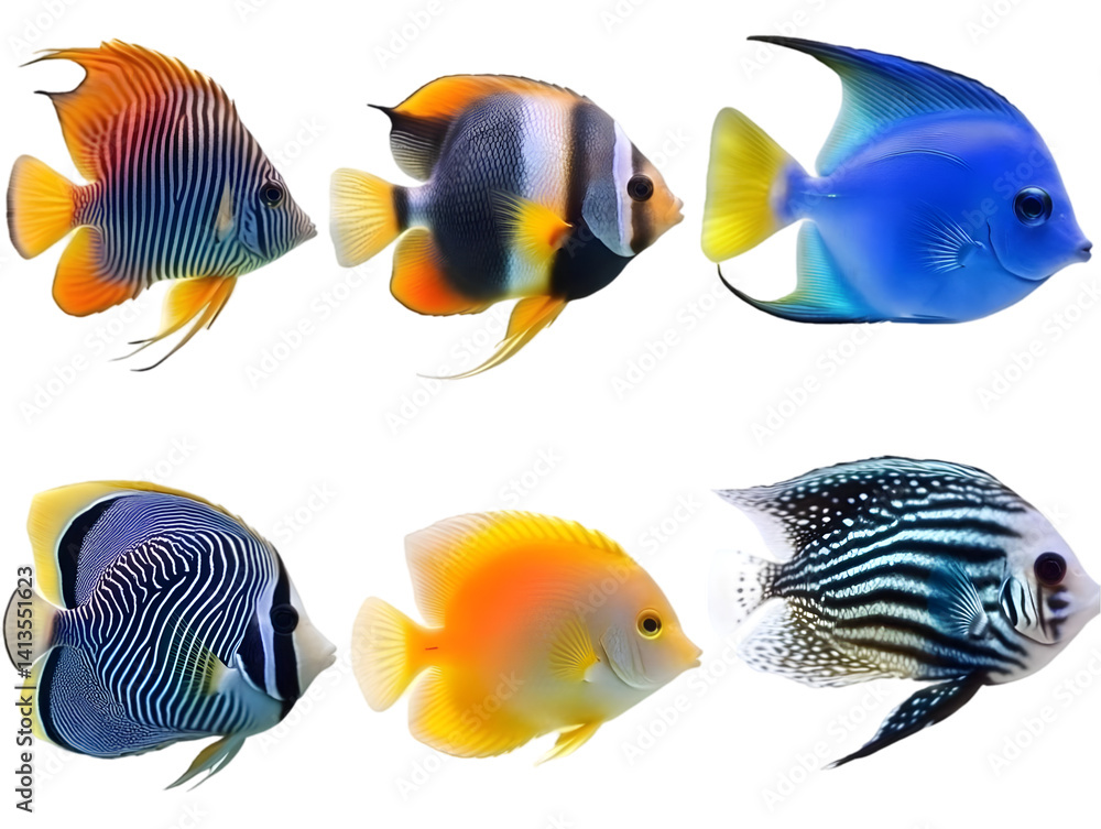 Naklejka premium Colorful Tropical Fish Collection on a Transparent Background Photo