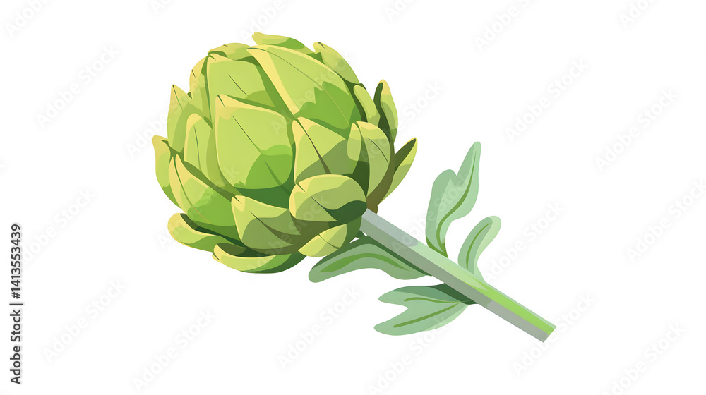 Obraz premium Organic Fresh Artichoke on Stem: Raw Green Vegetable in Natural Setting