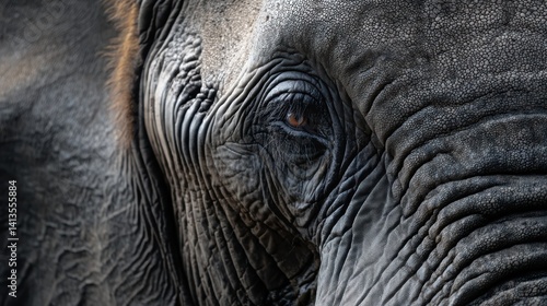 Obraz na płótnie Elephant Closeup Emotional Eye, Deep Wrinkles and Textured Skin, Gentle Wildlife Giant Portrait, Endangered Species Awareness, Natural Habitat Expression w salonie
