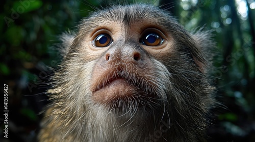 Obraz na płótnie Curious Monkey Closeup Expressive Eyes, Fine Facial Fur and Whiskers, Jungle Wildlife Portrait, Primate Emotion and Alert Gaze, Rainforest Exploration Scene w salonie