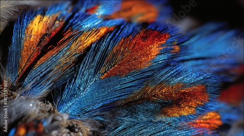 Obraz na płótnie Parrot Feather Closeup Vibrant Texture, Colorful Plumage in Green Yellow Red, Macro View of Tropical Bird, Fine Detail and Structure, Nature’s Pattern and Jungle Beauty w salonie