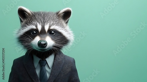 Raccoon in suit portrait whimsical animal business illustration
