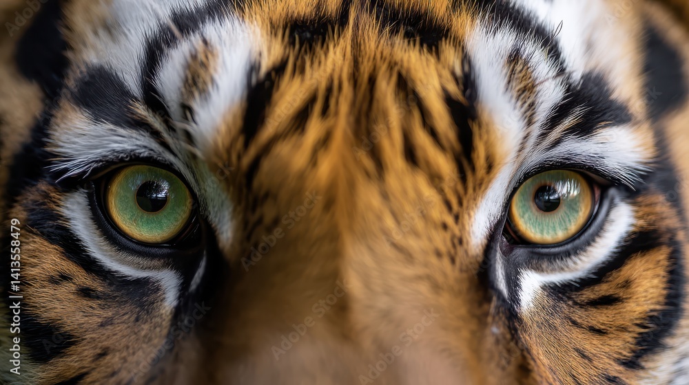 Tiger Eyes Closeup Intense Green Gaze, Wild Fur Pattern and Facial Markings, Jungle Predator Macro Portrait, Expressive Big Cat Focus, Nature Power in Detail