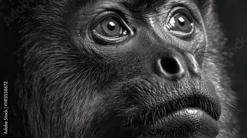 Obraz na płótnie Howler Monkey Closeup Intense Eyes, Expressive Primate Portrait in Black and White, Jungle Mammal Macro Texture, Emotional Wildlife Detail, Deep Forest Atmosphere w salonie