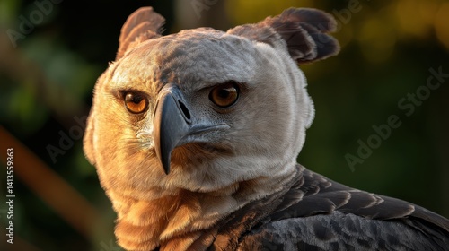 Obraz na płótnie Wildlife Majesty Harpy Eagle Closeup, Intense Gaze of Raptor, Feather Detail and Sharp Beak, Portrait in Jungle Light, Nature Conservation Symbol w salonie