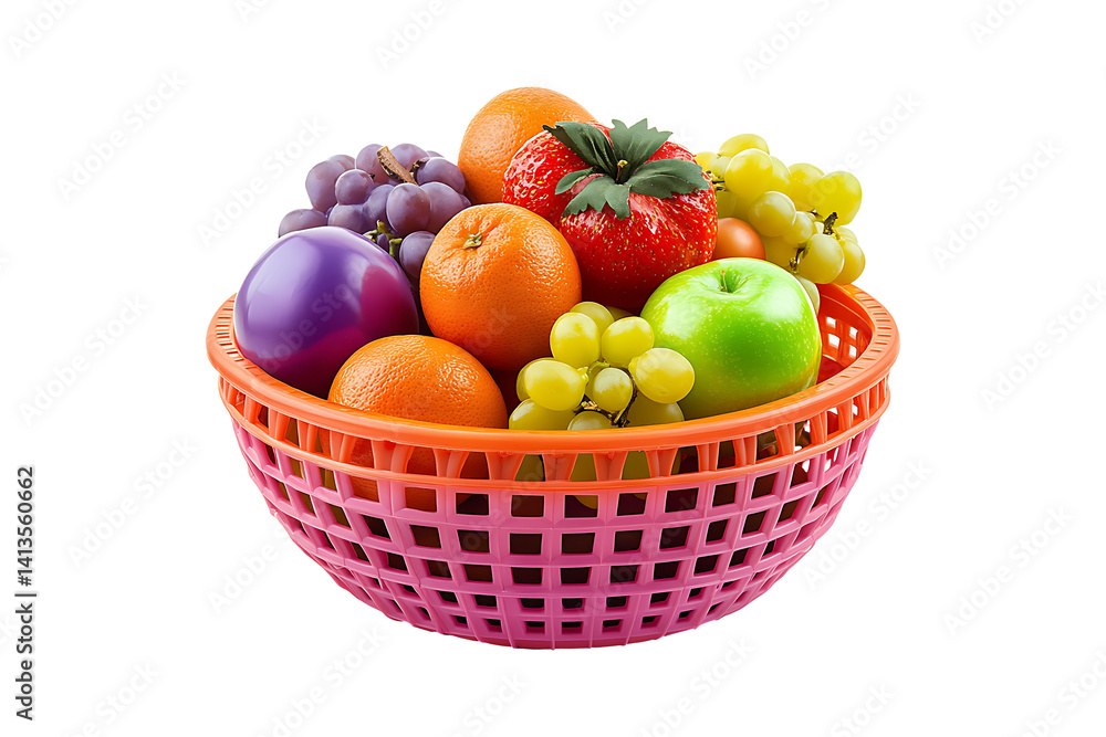 Plastic Fruit Basket isolated on transparent background
