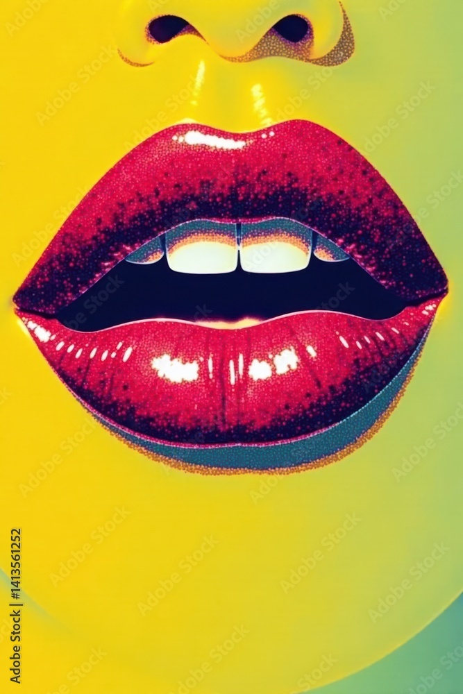 Playful, retro-inspired halftone artwork featuring stylized lips, playful, abstract Playful, retro-inspired halftone artwork featuring stylized lips, playful, abstract