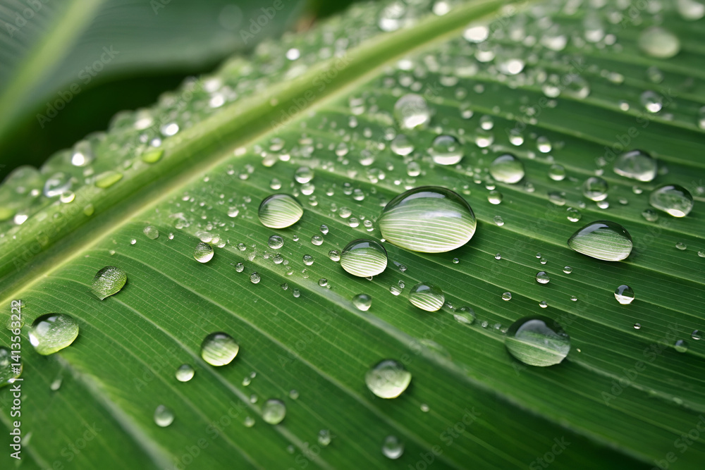 water drops on leaf, water drops on banana leaf