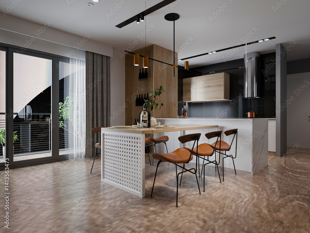 Fototapeta premium luxury home interior, modern living room 3d render