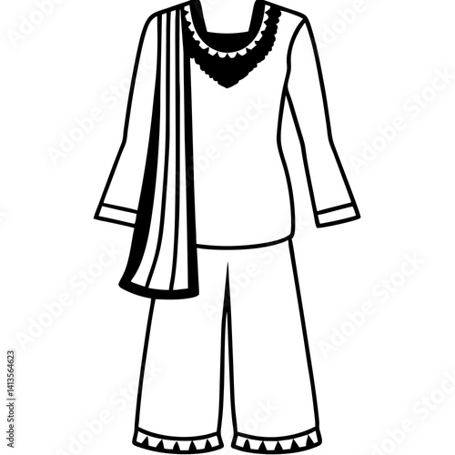 Minimal Salwar Kameez Vector Illustration on White Background