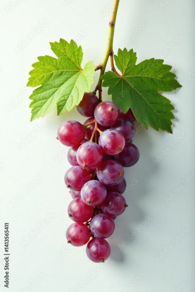 Fototapeta premium Small grape vine branch with few leaves on white background, leaf, foliage, fruit