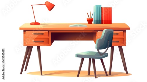 Modern Study Table with High-Quality and Stylish Design Cartoon Illustration