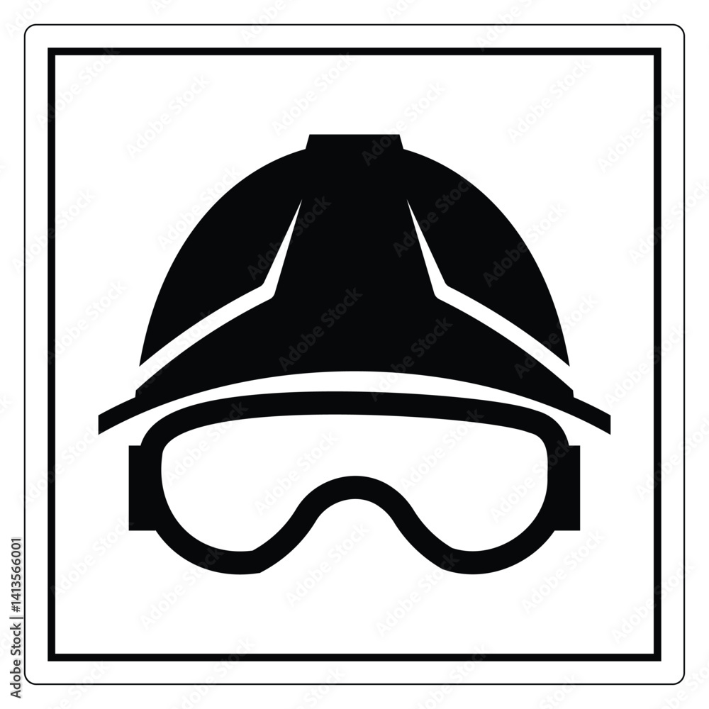Fototapeta premium Black and White Icon of Safety Helmet with Goggles for Construction and Industry Use