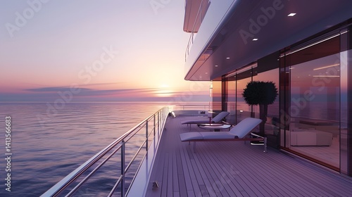 Luxury Motor Yacht Sundeck at Twilight: Professional Isolated Image for Design Projects