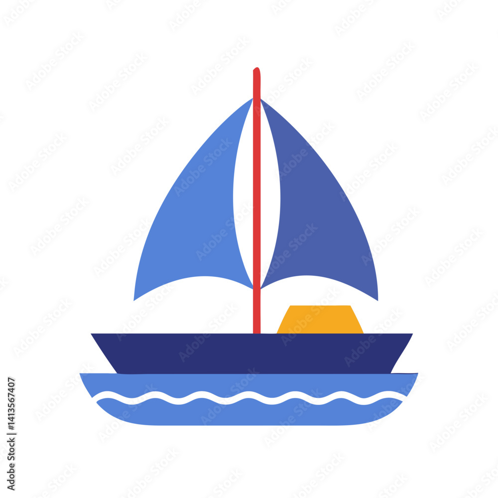 Fototapeta premium Vector sailboat icon in blue colors on a white background 