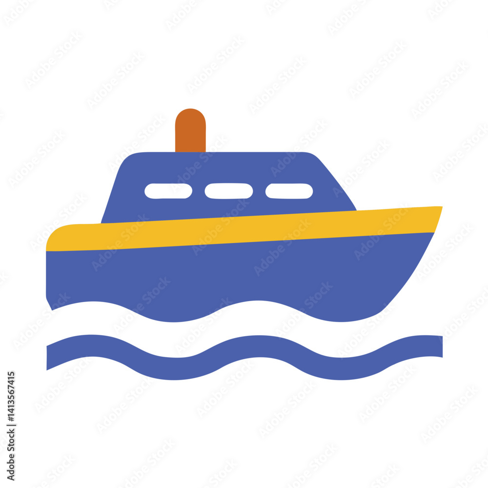 Speedboat icon on wavy water in flat design Speedboat icon on wavy water in flat design