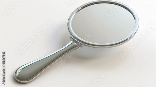 Photorealistic image of a ceramic hand mirror with temperature setting on a white background