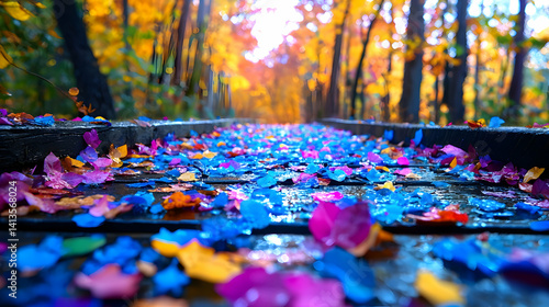 Dreamy autumn forest path vibrant leaves magical nature scene