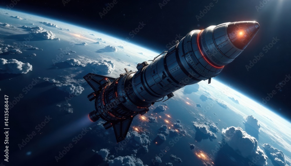 Fototapeta premium Spacecraft in orbit around Earth , , planet earth