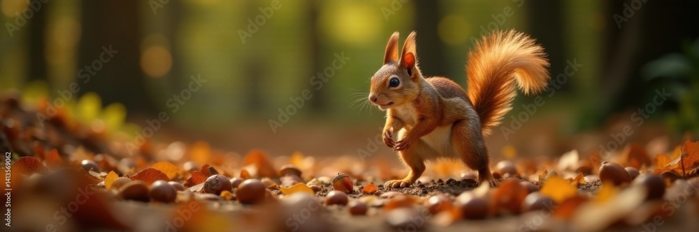 Squirrels jumping through a pile of acorns on the ground, squirrel, nature, autumn Squirrels jumping through a pile of acorns on the ground, squirrel, nature, autumn