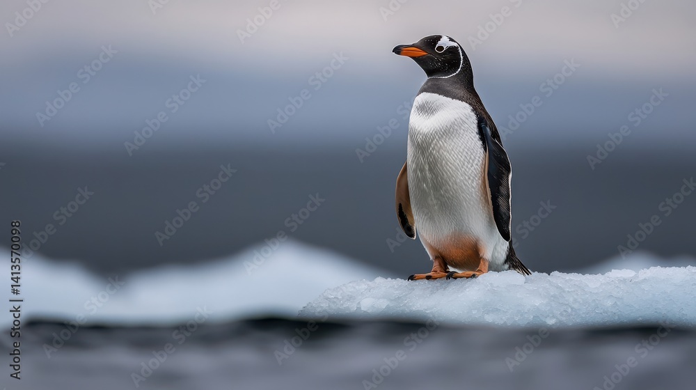 Naklejka premium Majestic Penguin Standing Proudly on Iceberg in Frigid Arctic Landscape