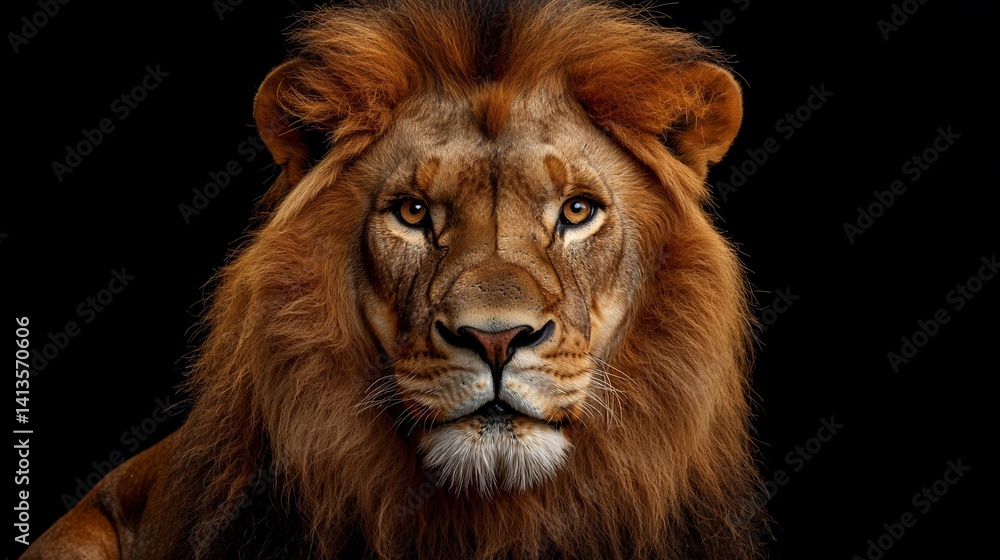 Naklejka premium Majestic lion portrait against a black background