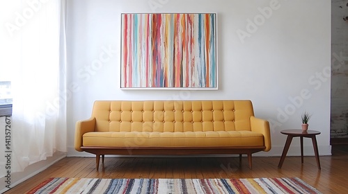 Mid century cozy modern living room with sofa