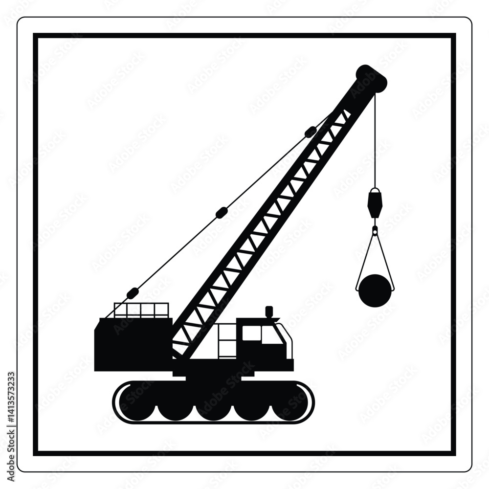 Black silhouette of a construction crane with a load on a white background Black silhouette of a construction crane with a load on a white background