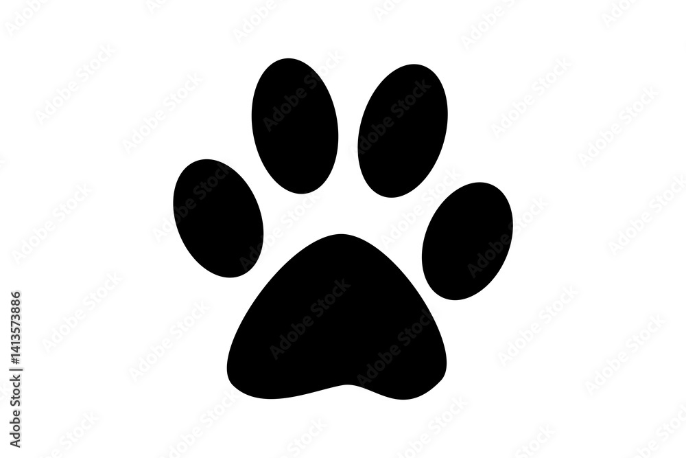 Stylized black paw print on a white background represents animal companionship and love for pets