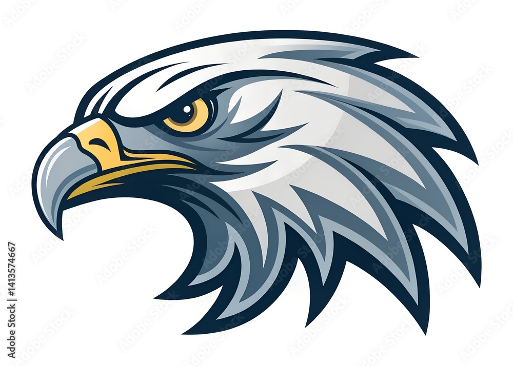 Fototapeta premium Eagle Head Illustration: A striking illustration of an eagle head, portraying strength and freedom, with intense gaze, the illustration represents power and majesty.
