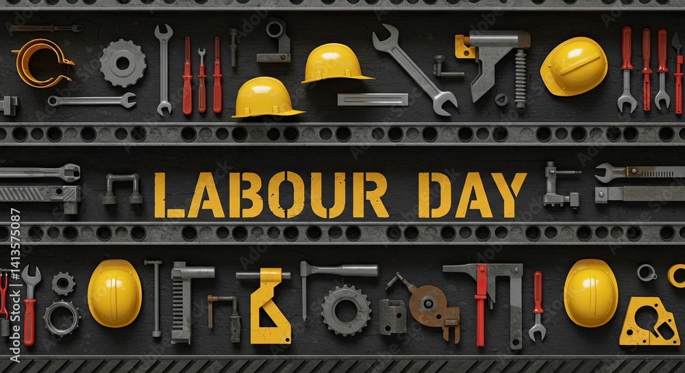 Labour day tools celebration design graphic industrial background Labour day tools celebration design graphic industrial background