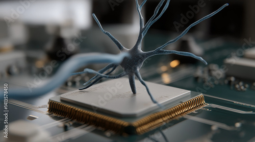 Advanced Processor with Blue Neural Branches in High Detail