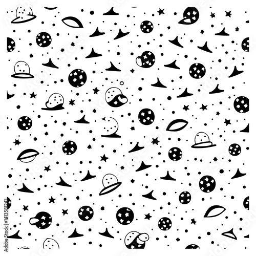 Mystical Celestial Elements Pattern Monochrome
