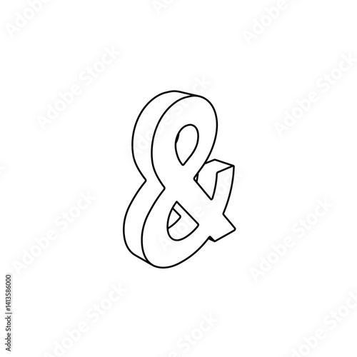 The outline of a large ampersand symbol is made with black lines. 3D view of the object in perspective. Vector illustration on white background