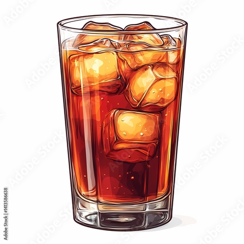 Iced Tea Beverage Illustration: Refreshing and Sweet Summer Drink in Vintage Style