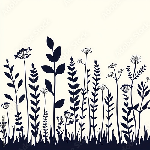 Wild Botanical Illustration: Black and White Floral Silhouette Art with Eco-Friendly Deco Design