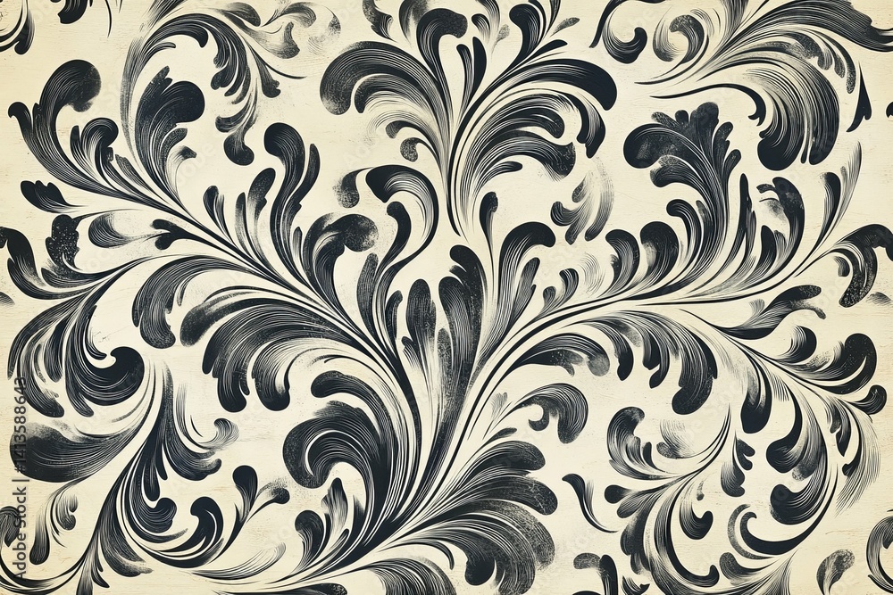 Intricate black and white floral pattern over a cream background Intricate black and white floral pattern over a cream background
