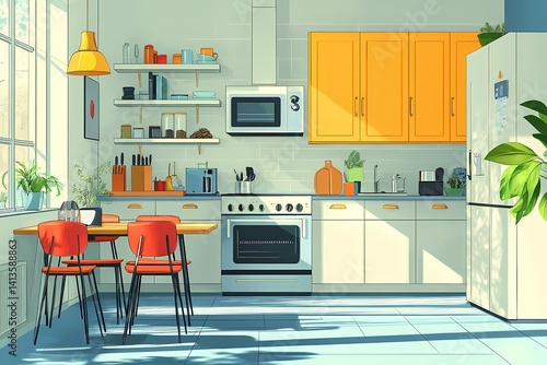 Modern Bright Kitchen Interior with Artistic Design and Natural Light