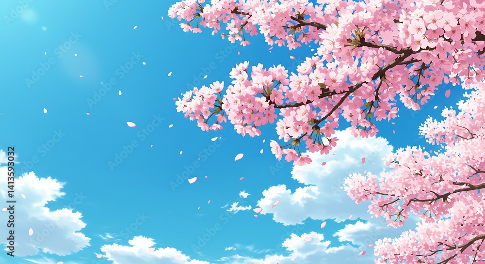 Blooming Tree Branches with Pink Flowers and Blue Sky Blooming Tree Branches with Pink Flowers and Blue Sky