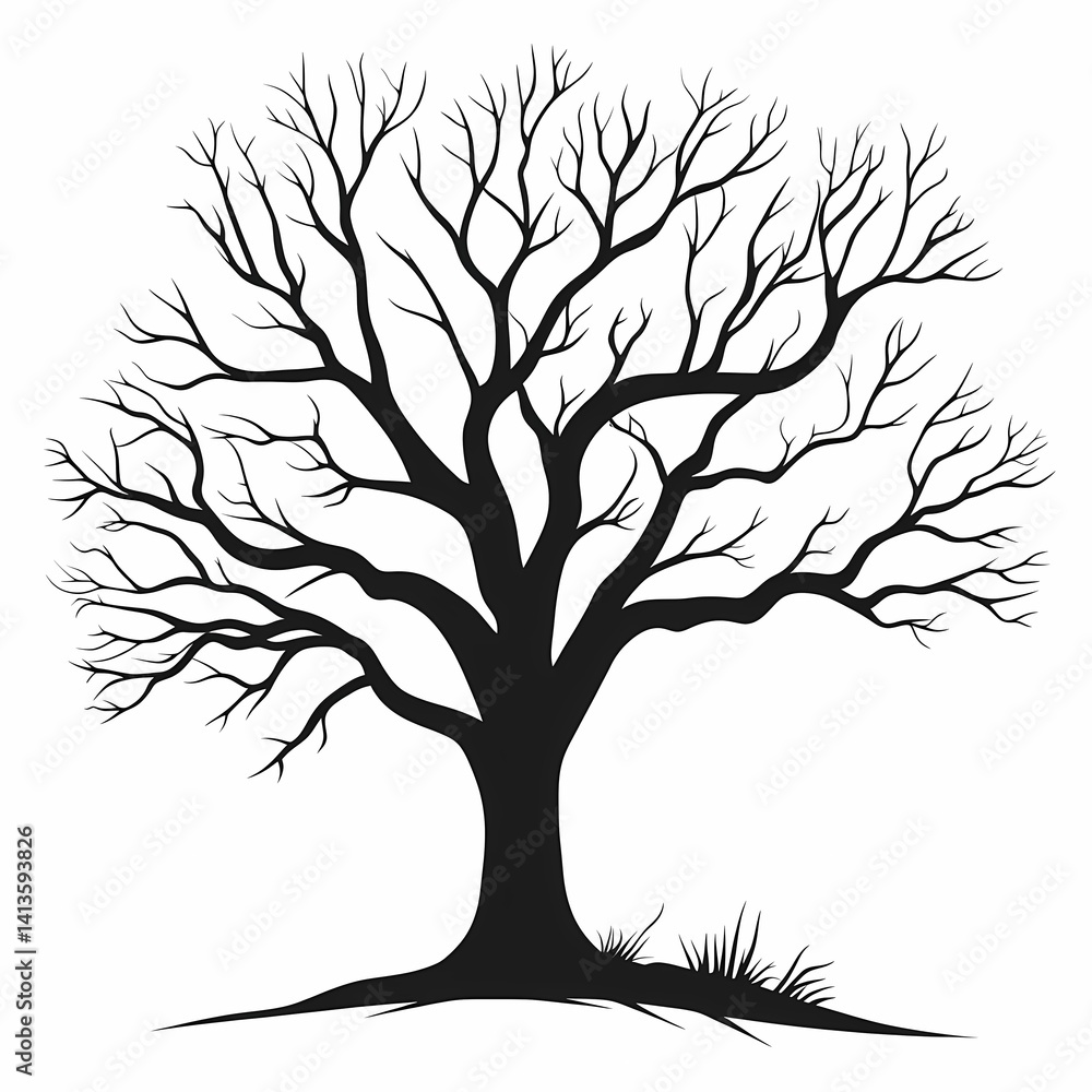 Obraz premium Monochrome Silhouette of Bare Tree Branches. Artistic Black and White Nature Design