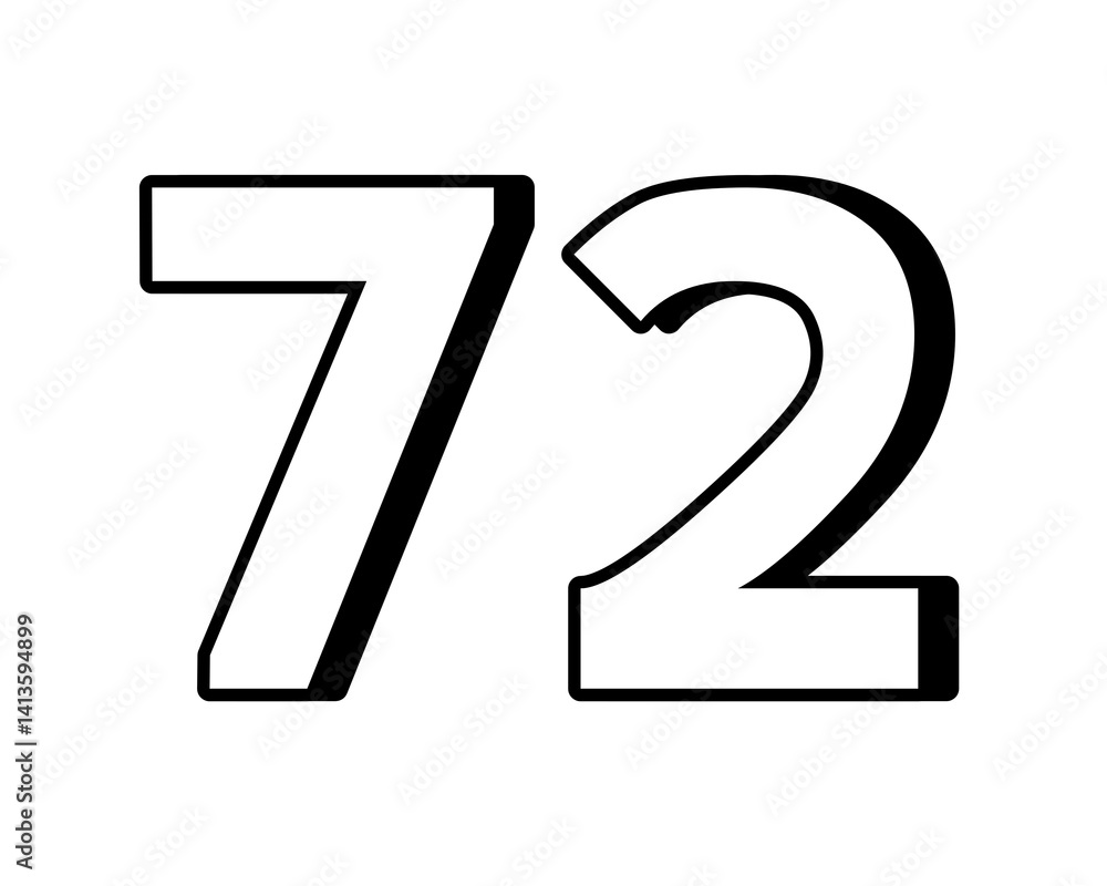 number 72 on transparent background,white color with a bold, 3D appearance and shadow effects for added depth and dimension for design elements number 72 on transparent background,white color with a bold, 3D appearance and shadow effects for added depth and dimension for design elements