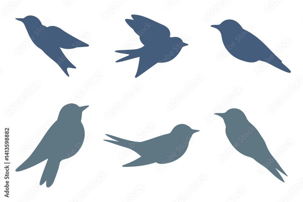Fototapeta premium Swallow Bird Silhouette Icon Set. Animal Illustration Design