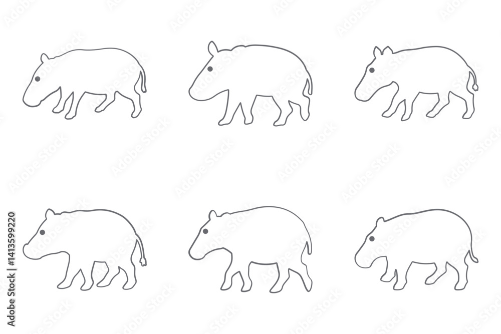 Fototapeta premium Tapir Outline Icon Set. Animal Illustration Design