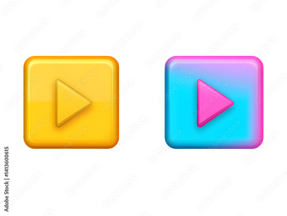 3D Play Buttons in Orange and Blue with Pink Arrow on Transparent Background 3D Play Buttons in Orange and Blue with Pink Arrow on Transparent Background