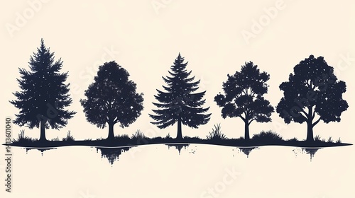 Vintage Forest Silhouette. Minimalist Nature Illustration for Rustic Wall Art and Graphic Design